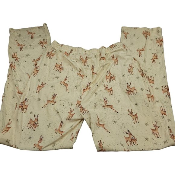 Burts Bees Baby Pajama Pants Womens L Christmas Print Straight‎ Pockets Reindeer - Picture 3 of 10